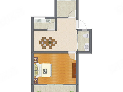 1室1厅 39.33平米户型图