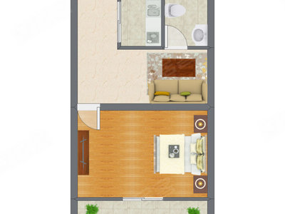 1室1厅 40.76平米