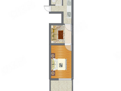 1室1厅 35.16平米户型图