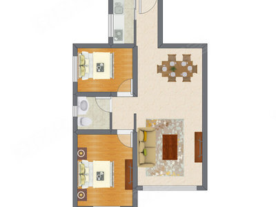 2室2厅 82.69平米户型图