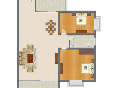 2室2厅 88.90平米户型图