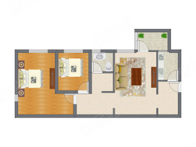 2室1厅 66.22平米