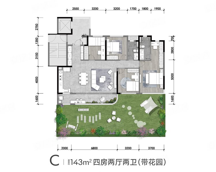 龙湖天府云河颂4室2厅2卫143㎡南北336万