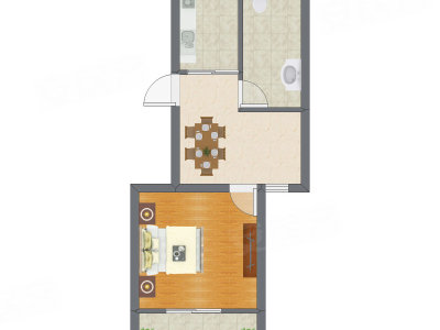 1室1厅 63.83平米户型图