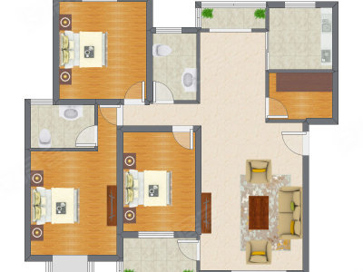 3室1厅 142.94平米户型图