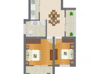 2室1厅 39.10平米户型图