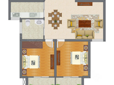 2室2厅 97.17平米户型图