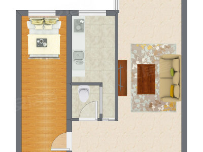 1室1厅 56.70平米户型图