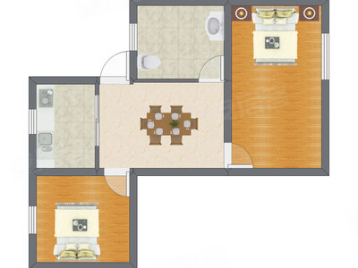 2室1厅 48.00平米户型图