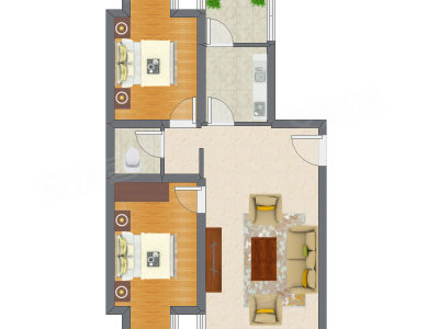 2室1厅 52.11平米户型图