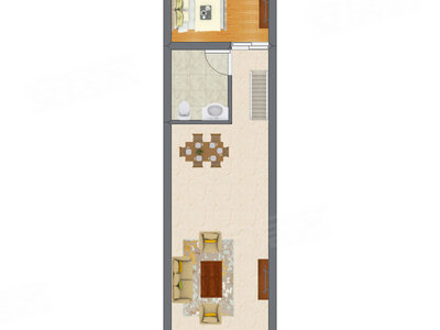 1室2厅 33.23平米户型图