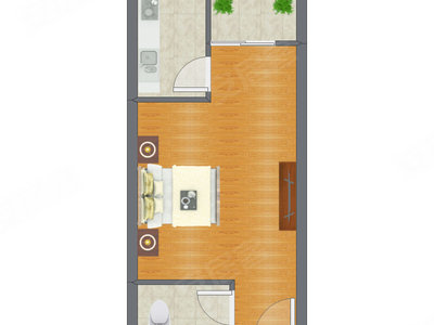 1室0厅 39.07平米户型图