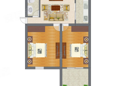 2室1厅 42.56平米户型图