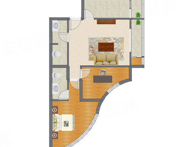 2室1厅 103.29平米户型图
