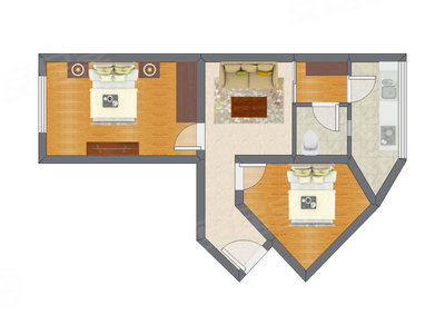 2室1厅 57.45平米户型图