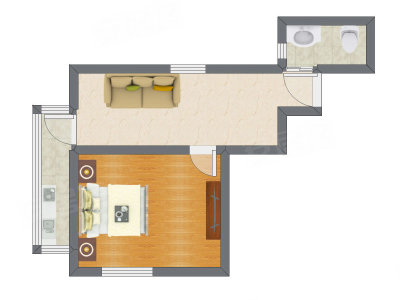 1室1厅 43.31平米户型图