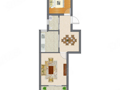 1室2厅 37.97平米户型图