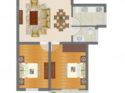 2室1厅 56.46平米户型图
