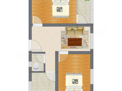 2室1厅 58.38平米户型图