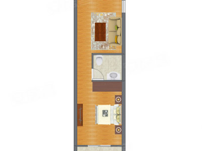 1室1厅 45.83平米户型图