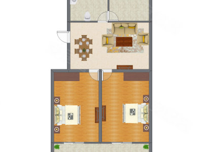 2室1厅 75.00平米户型图