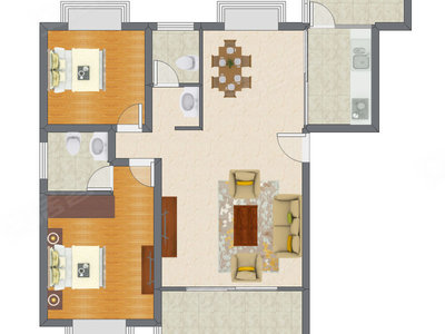 2室2厅 103.28平米户型图
