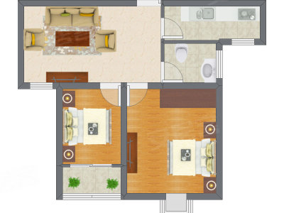 2室1厅 46.59平米