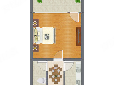 1室1厅 44.99平米户型图