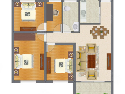 3室2厅 72.65平米户型图