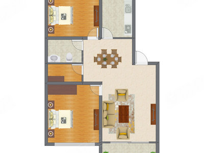 2室2厅 81.39平米户型图