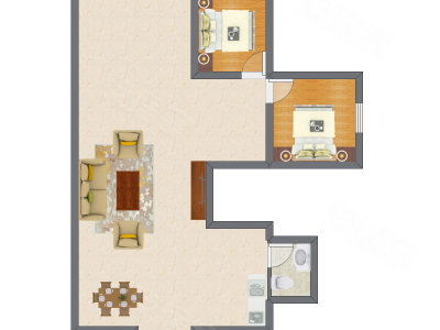 2室1厅 75.69平米