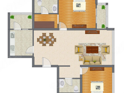 2室2厅 128.80平米户型图
