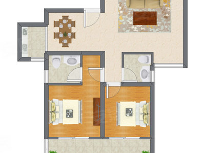 2室2厅 89.44平米户型图