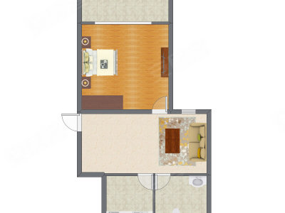 1室1厅 62.34平米户型图