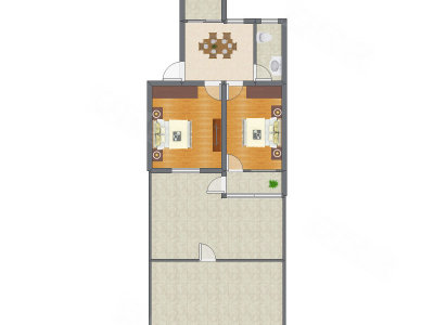 2室1厅 91.35平米户型图