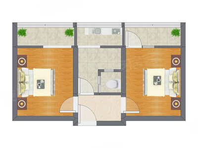 2室1厅 47.60平米