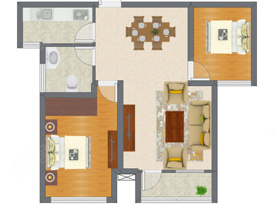 2室2厅 87.69平米户型图