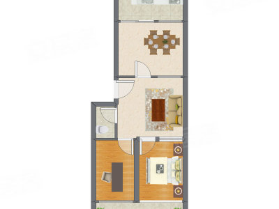 2室2厅 63.80平米户型图