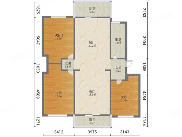 104平米三室二厅户型图图片