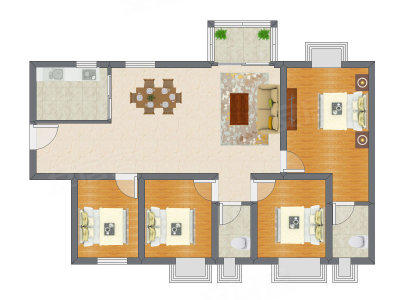 4室2厅 100.00平米户型图