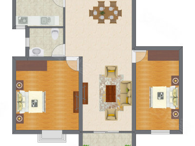 2室1厅 90.50平米户型图