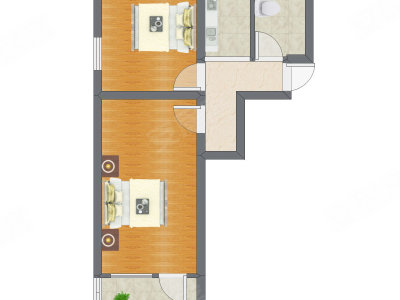 2室1厅 50.44平米