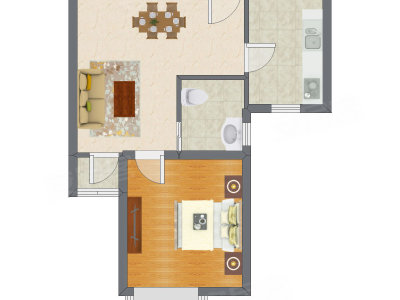 1室2厅 55.80平米户型图