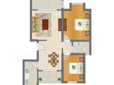 2室2厅 88.03平米户型图
