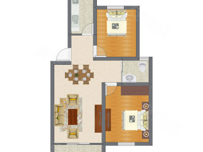 2室2厅 56.12平米户型图