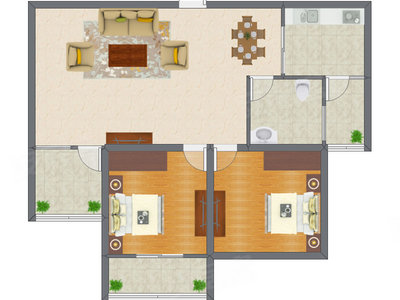 2室2厅 84.93平米户型图