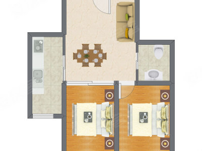 2室2厅 69.09平米户型图