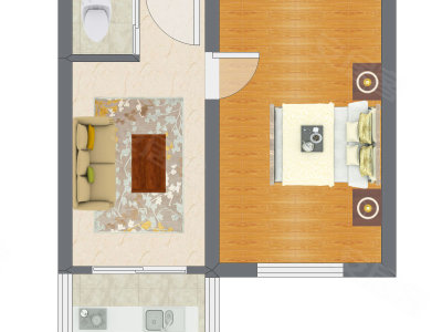 1室1厅 37.38平米户型图