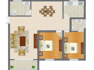 2室2厅 75.95平米户型图