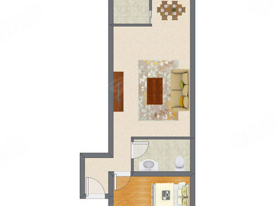1室1厅 42.12平米户型图